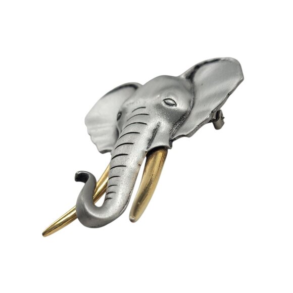 Vtg Signed JJ Elephant Brooch Pin Silver & Gold Tone Jonette Statement Safari - Picture 8 of 12